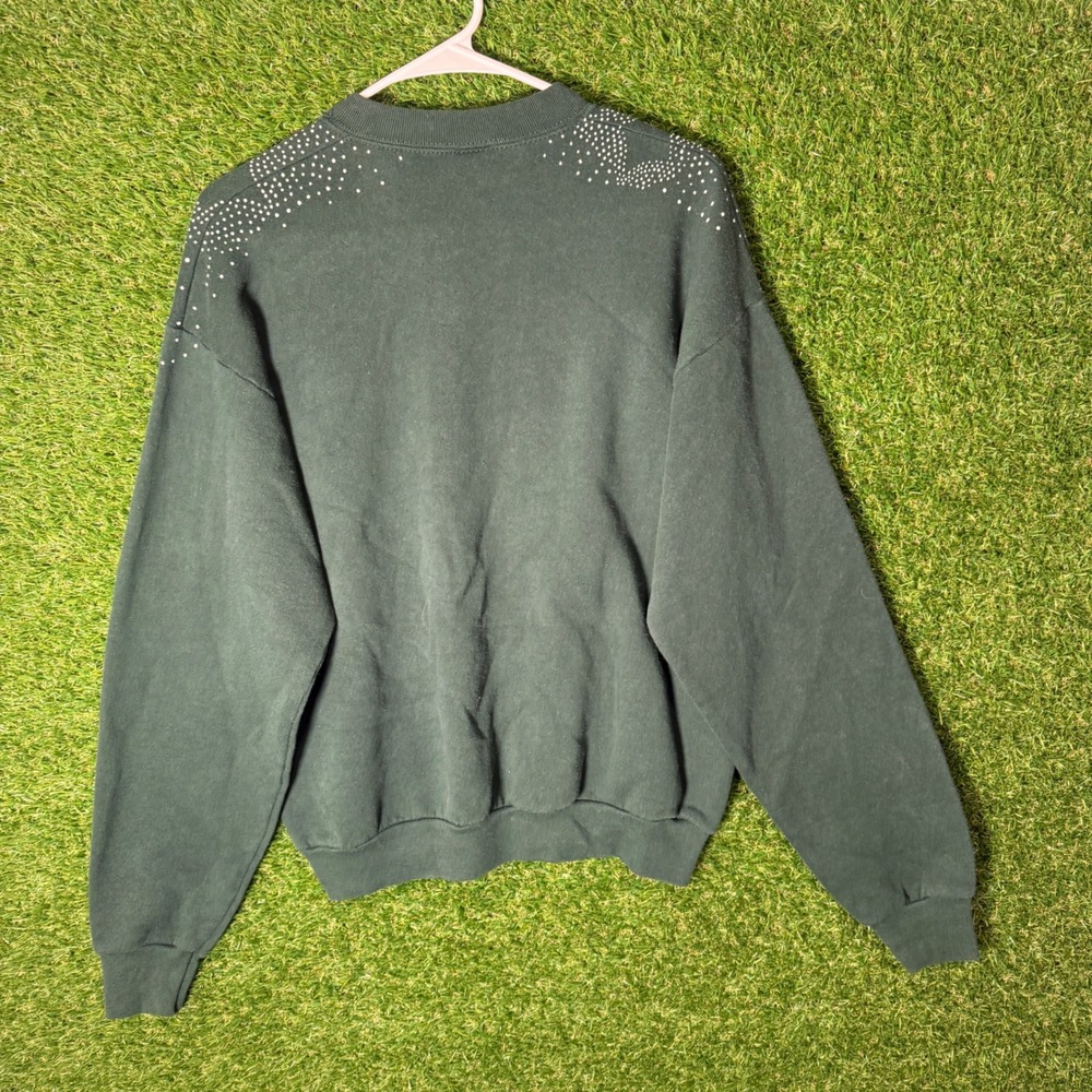 Vintage Fruit of the Loom Forest Green Rhinestone Embellished Sweatshirt L - Picture 3 of 5